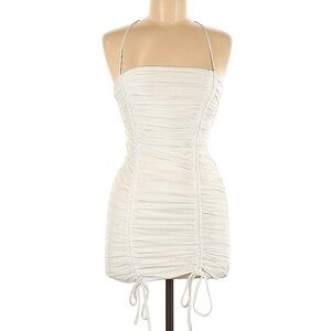 NWOT Tiger Mist ruched white satin mini dress with adjustable corset ties